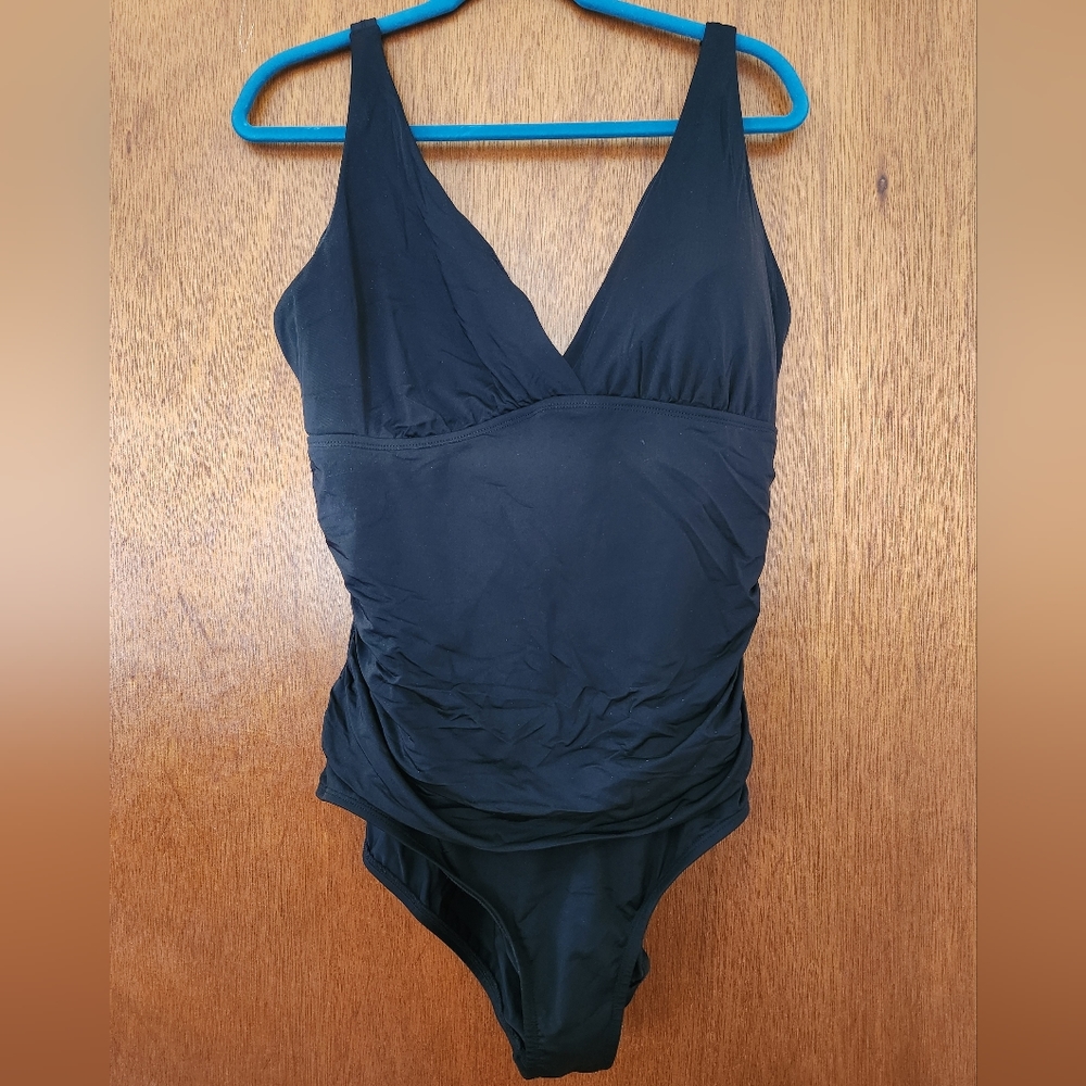 Jantzen Black Draped Ruched One Piece Swimsuit Size 20